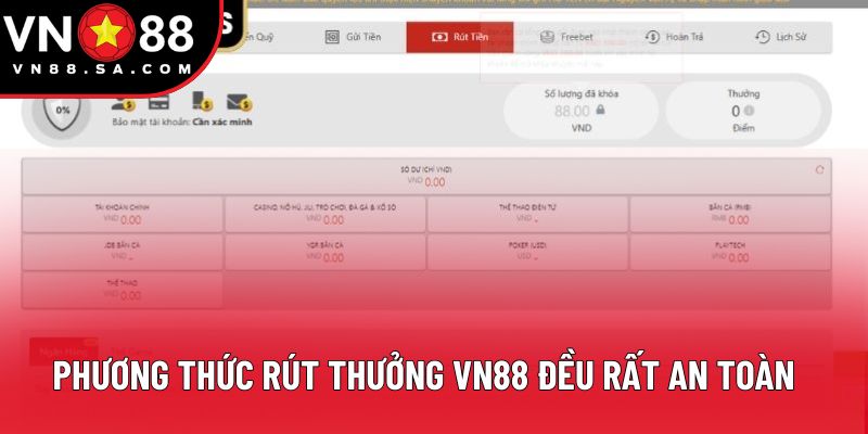 Phương thức rút thưởng VN88 đều rất an toàn Phương thức rút thưởng VN88 đều rất an toàn